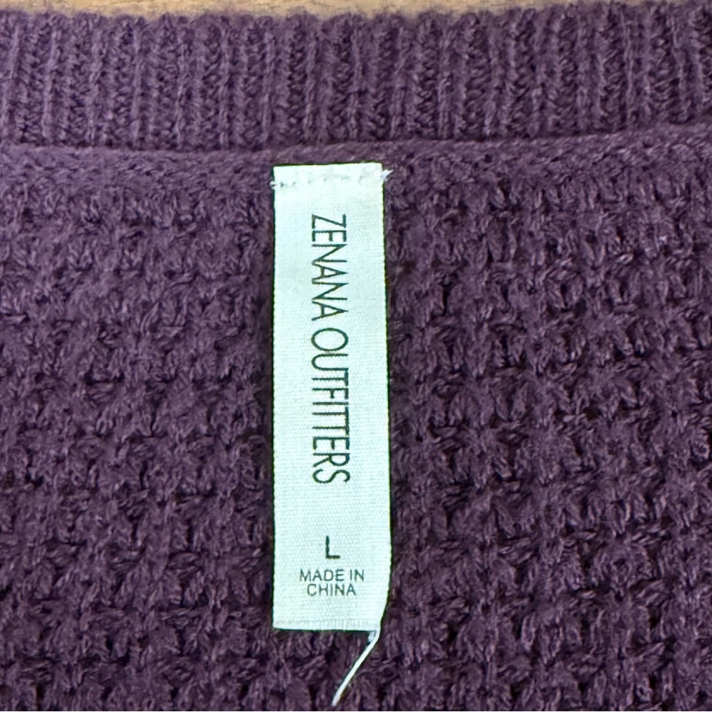 Zenana Outfitters Plum Purple Waffle Knit V-Neck Oversized Sweater Large Cozy - Picture 5 of 8
